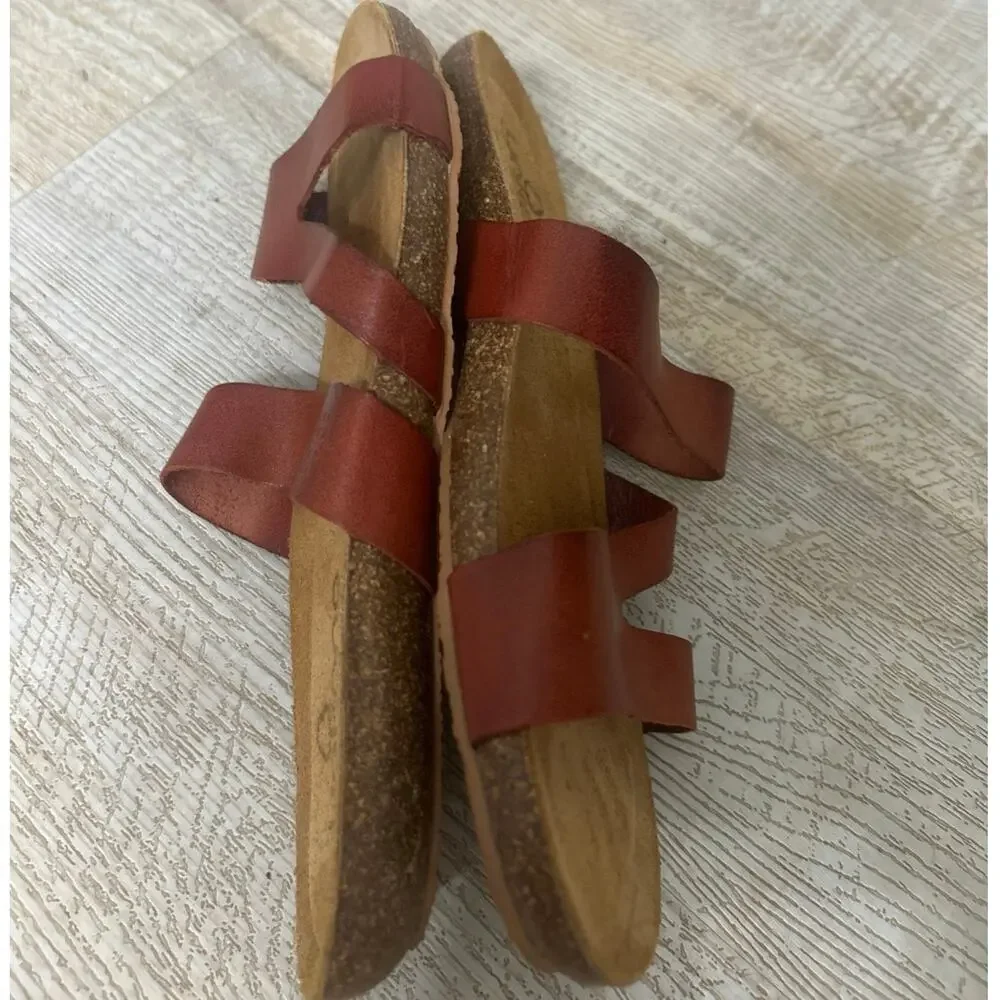 Yokono Spain Leather Cork Footbed Slide Sandals Cognac Boho Size 8 Mediterranean